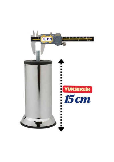 Klc 16 Adet M8 İnce Diş Krom Metal Mobilya Ayağı - Kanepe, Baza, Koltuk Yükseltme Ayağı 15 Cm Krom Krom