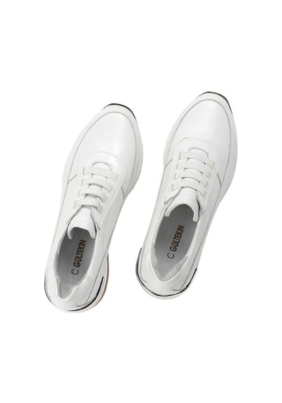 Kadın Beyaz Dolgu Topuklu Deri Sneaker