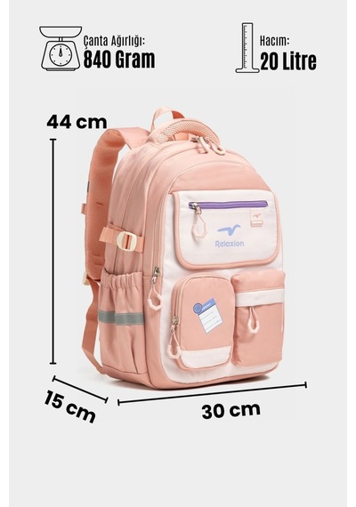Relaxion Unisex Okul Sırt Gezi Kamp Günlük Öğrenci Sırt Okul Çantası 2469 Pudra Pembe
