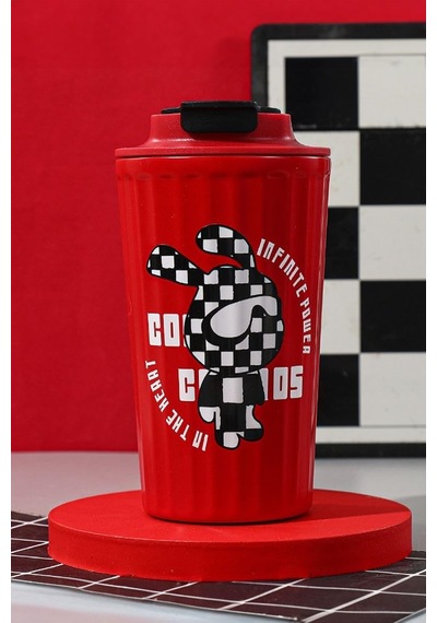 316 L Çelik Kırmızı Tavşan Figür 400 Ml Kahve El Termos Mug Cin483kr