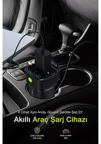 150w Araç Elektrik Adaptörü 12v To 220v İnvertör, Usb & Type-c Çoklu Araç Dönüştürücü 5 İ 1 Arada