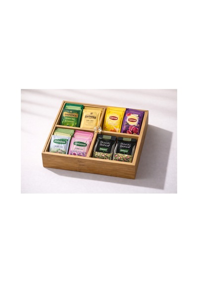 4 Bölmeli Ahşap Organizer,çerezlik,lokumluk,kahvaltılık,çay Poşeti,takı Kutusu,20x20 Cm,kulplu Kutu Bej