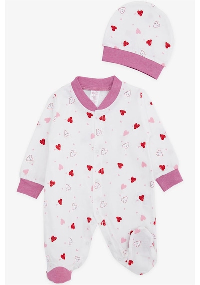 Breeze Kız Bebek Patikli Tulum Sevimli Renkli Kalp Desenli 0 3 Ay 6 Ay, Ekru Ekru