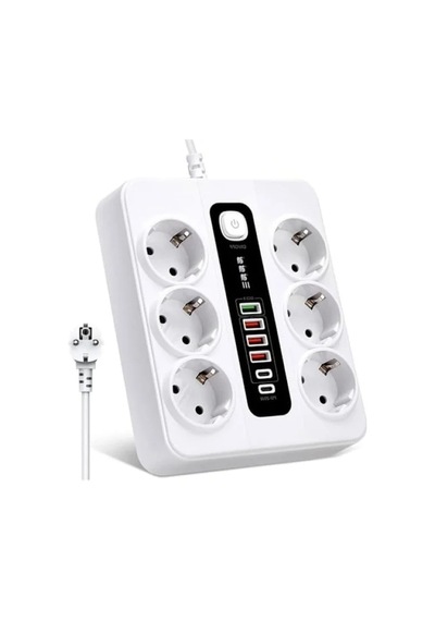 3000w 6'lı Priz Uzatma Kablosu - 4 Usb, 2 Type-c Giriş 0