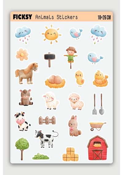 Sevimli Çiftlik Hayvanları Sticker Seti - 25 Adet Etiket Çıkartma Diğer