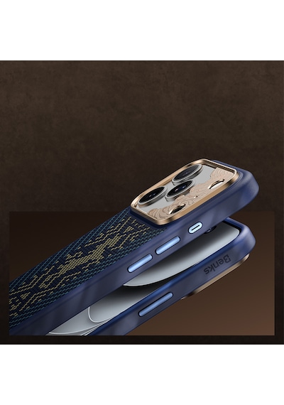 Apple iPhone Uyumlu 17 Pro Max Kılıf M-safe Şarj Özellik Karbon Fiber Benks Knight Armorpro Kevlar Kapak Lacivert