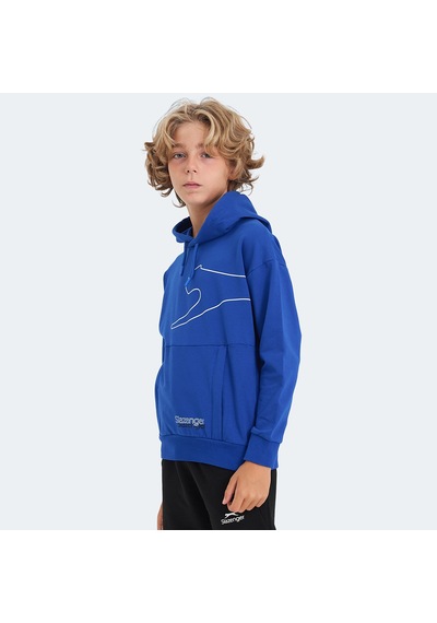 Slazenger LINK Çocuk Kapüşonlu Cepli Saks Mavi Sweatshirt