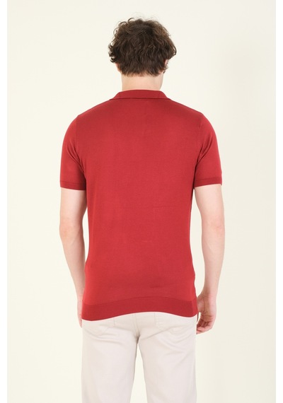 Giyim Dünyası Erkek Çıtçıtlı Desenli Polo Yaka Merserize T-shirt Bordo 001