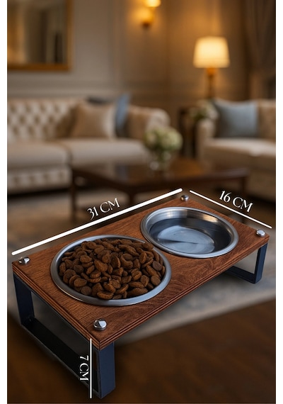 Reyo Ok-ay Store Zorvia Paslanmaz Çelik Kedi Köpek Mama Ve Su Kabı Standı, %10 Eğimli, Ergonomik, Yükseltilmiş Sağlıklı Beslenme, Siyah-ceviz