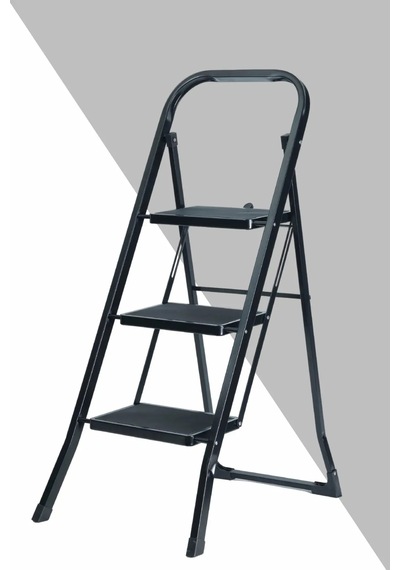 Minitower 3 Basamaklı Metal Merdiven - Ekstra Güçlü Siyah 3basamaklı