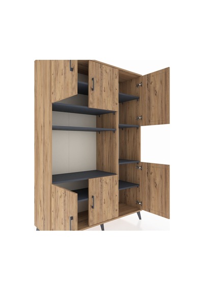 Hyperion Dolap 9 Raflı 6 Kapaklı 132x44x195 Çam-çam/antrasit Çam