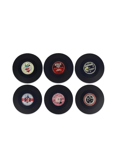 Spelt 6 Adet Vinil Plak Görünümlü Retro Tasarım Konsept Kaydırmaz Bardak Altlığı 10,5 Cm Diğer