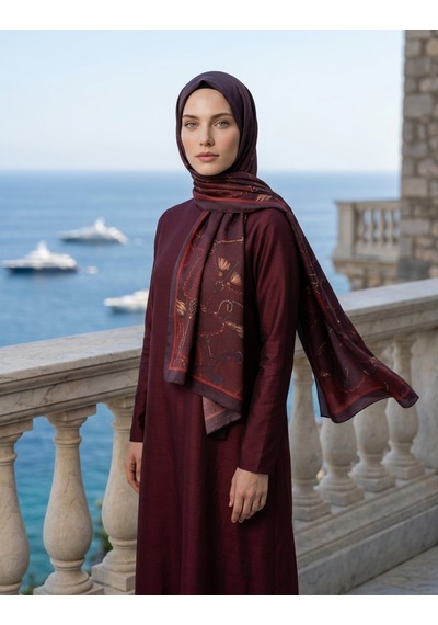 Moda Nuda Celebrity Karte Şal Bordo - Şık Ve Zarif