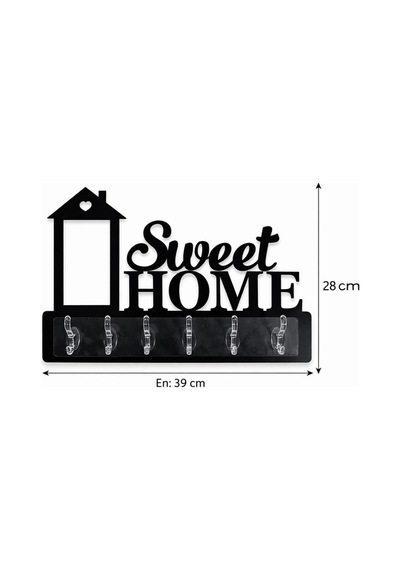 Sweet Home Duvar Askılığı 6 Kancalı Dekoratif Anahtarlık Ve Askı 39 X 28 Cm Siyah Siyah