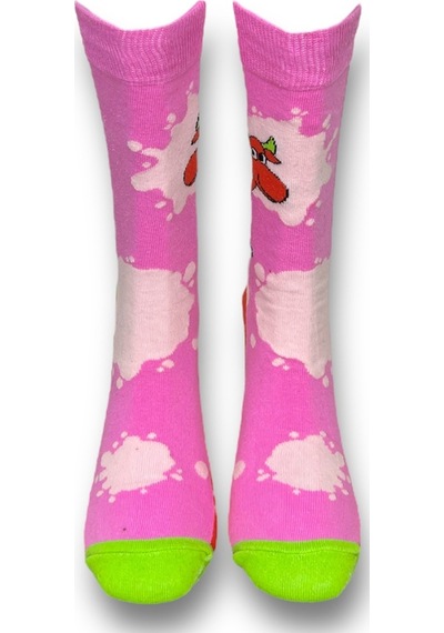 Me-vo Tekli Pembe Renkli Bay/bayan Unisex Esnek Nem Alabilen Pamuklu İnek Desenli Soket Çorap Pembe