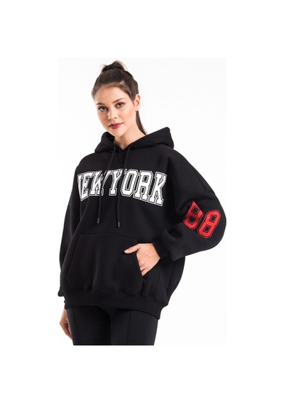 Tarzsokak Kadın Siyah Baskı Detaylı Oversize Sweatshirt Cy84191