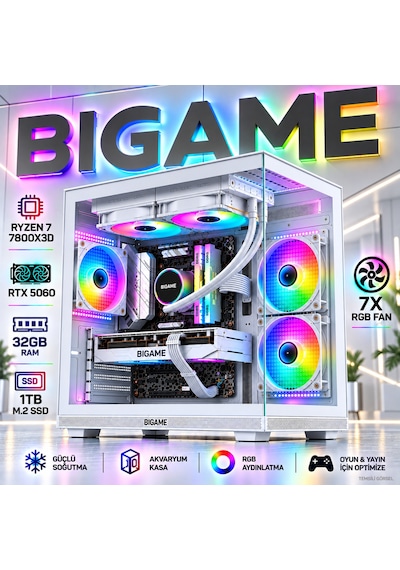 Elite V4 Ryzen 7 7800x3d Rtx 5060 32gb Ram 1tb M2 Ssd White Gaming Sistem
