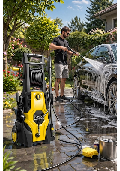 Butools ST-17 180 Çelik Şanzuman Musluk ve Kovadan Çekme Yüksek Basınçlı Yıkama Makinesi Sarı