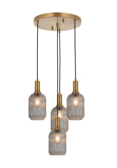 Ryslight Retro Metal Eskitme Kaplama 4 Lü Füme Camlı Dekoratif Vintage Sarkıt Avize Siyah