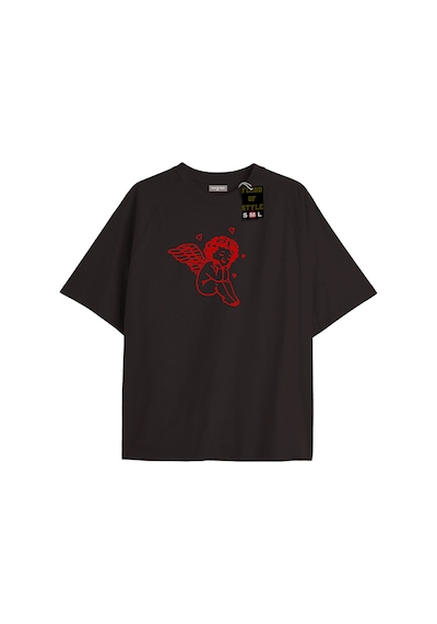 Flood Of Style Siyah Oversize T-shirt Melek Çocuk Özel Tasarım