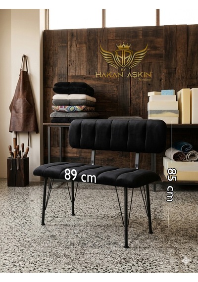 By Hakan Aşkın Metal Ayaklı Mdf 38x89 Cm Eco Sırtlı New Puf & Bench Bank Siyah Babyface