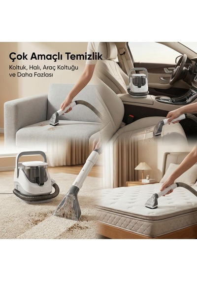 Halı Ve Koltuk Yıkama Makinesi, 650w Güçlü Motor Ve 12kpa Emiş Gücü, 1.4 Litre Su Kapasitesi, 2 Farklı Başlık