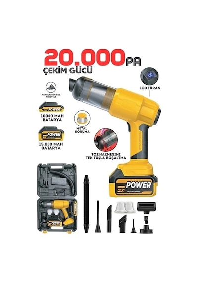25.000mah Çift Bataryalı Auhma 20.000pa Ultra Çekim Güçlü Çantalı Araç Temizleme Süpürgesi 1 32560275