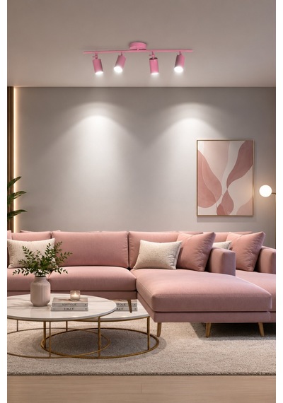 Spoty 4'lü Pembe Renkli Beyaz Işık Modern Tasarım Salon - Mutfak - Banyo Spot Sıralı Avize