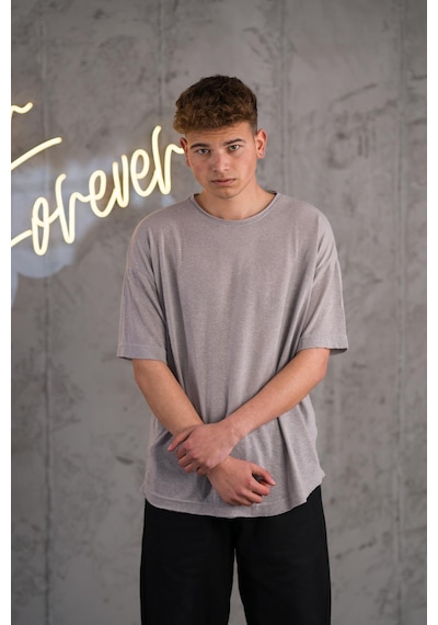 Oversize Bisiklet Yaka Likralı Erkek Yazlık T-shirt 001