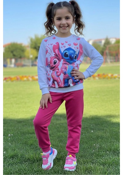 Emila Kids Kız Çocuk Fuşya Baskılı Pijama Takımı - 28246-fusya