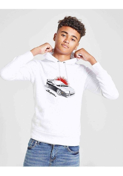 Tshirthane Toyota Supra Baskılı Unisex Çocuk Kapüşonlu Beyaz Sweatshirt (534751311) Beyaz
