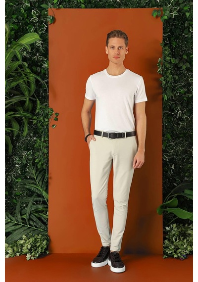 Efor Slim Fit Yan Cepli Düz Esnek Casual Taş Pantolon P 1144 Taş