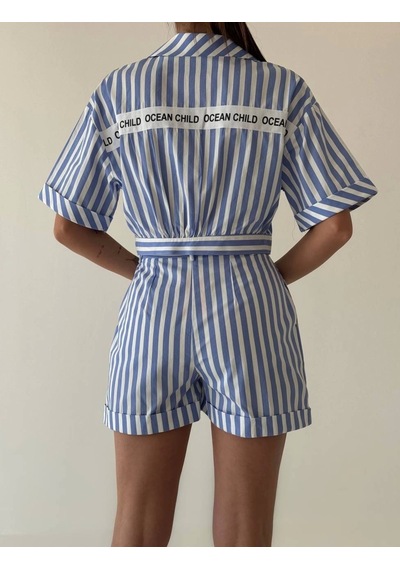 Olla Collection Mavi Çizgili Detyalı Gömlek Mavi