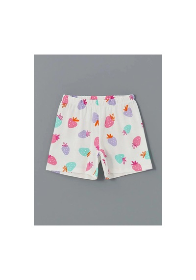 LC Waikiki Lcw Kids Ekru Bisiklet Yaka Kız Çocuk Şortlu Pijama Takımı Ecru Prınted