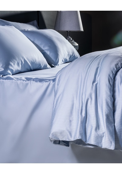 Madame Coco Thalie Family Size %100 Pamuk Çizgili - 300tc Saten Çarşaflı Nevresim Takımı - Mavi 8684427207864 Çok Renkli