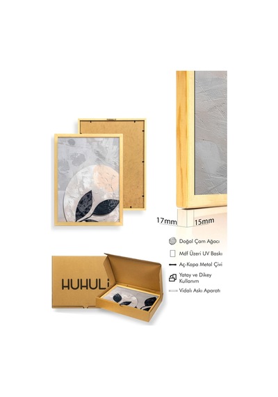 Huhuli Ahşap Çerçeveli 3 Parça Set Tablo Huhu466