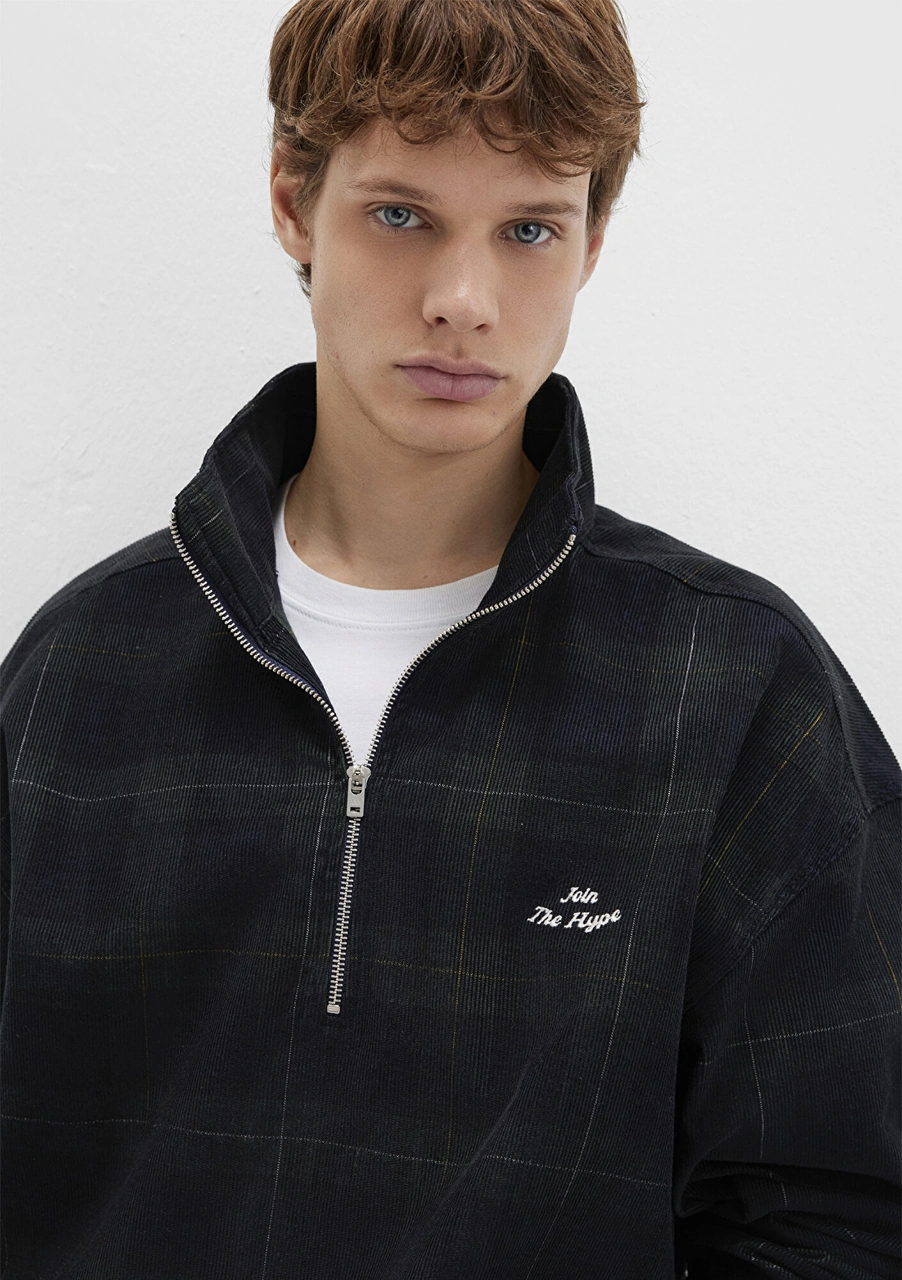 Mavi - Yarı Fermuarlı Kareli Siyah Sweatshirt 0211777-91298 Siyah