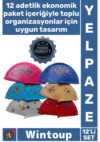 Yelpaze Kalite Estetik Tasarım Dayanıklı Katlanır Estetik Bambu Çift Taraflı Renkli Yelpaze 12'li
