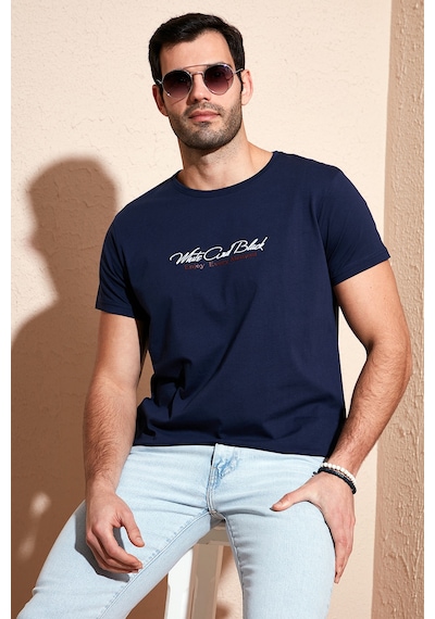 Buratti Pamuklu Slim Fit Bisiklet Yaka Yazılı Erkek T Shirt 541Enjoy Lacivert