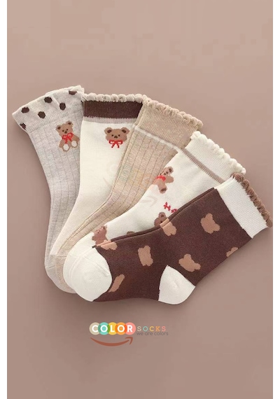 Color Socks 5 Çift Bear Desenli Kız Çocuk Çorap Seti Extra Soft Çok Renkli