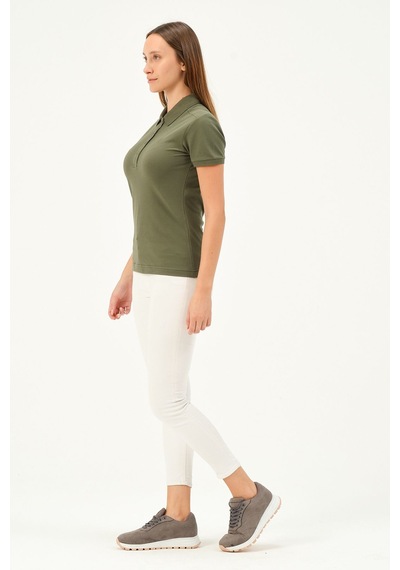 Msw Kadın Kısa Kollu Regular Fit Polo Yaka T-shirt Haki
