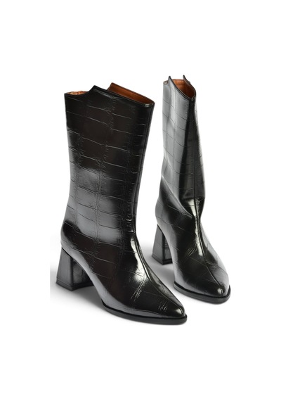 Fox Shoes Z758292511 Siyah Kroko Baskılı Kalın Topuklu Kadın Bot
