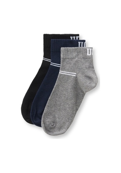 Ucla Brennus 3'lü Siyah Lacivert Gri Uzun Jakarlı Standard Fit Unisex Çorap Siyah Lacivert Gri
