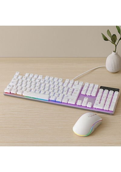 Usb Kablolu Oyuncu Klavye Ve Mouse Seti - Beyaz Rgb 34794574