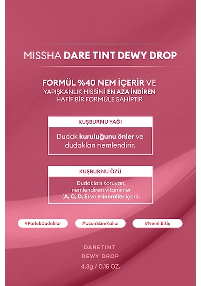 Uzun Süre Kalıcı Nemli Bitiş Sunan Parlak Tint Dare Tint Dewy Drop Rosy Drop 0