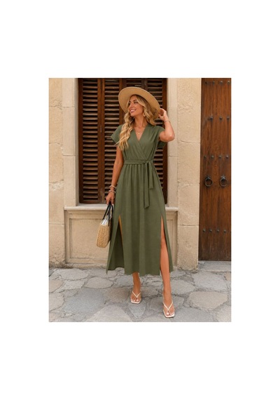 Butik İstanbul Kadın Kısa Kollu Kruvaze Yaka Çift Yırtmaç Detay Kuşak Dahil Midi Boy Elbise Haki Butik İstanbul Kadın Kısa Kollu Kruvaze Yaka Çift Yırtmaç Detay Kuşak Dahil Midi Boy Elbise Haki
