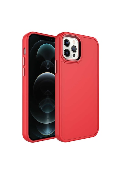 Zore Apple Uyumlu iPhone 12 Pro Max  Metal Çerçeve Ve Buton Tasarımlı Sert Botox Kılıf-k Kirmizi