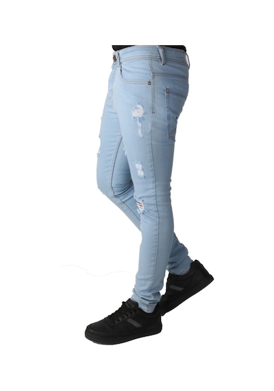 Erkek Lazer Işlmli Kot Giyimaçık Mavi Denim Pantolon Açık Mavi