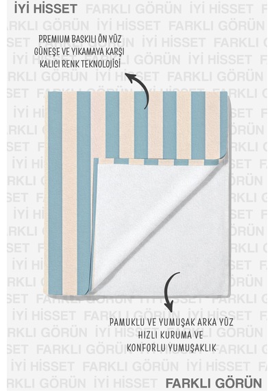 Çizgili Marine Mavi Beyaz Plaj Havlusu - Modern Akdeniz Stil Hızlı Kuruyan Mikrofiber Havlu Çiy Karamel