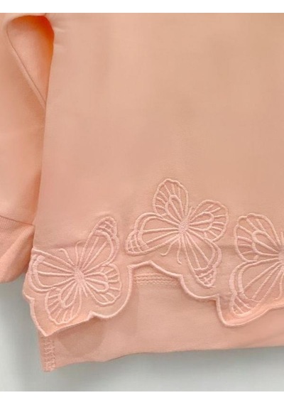 Kız Çocuk Kelebek İşlemeli Sweatshirt-14229 Pudra
